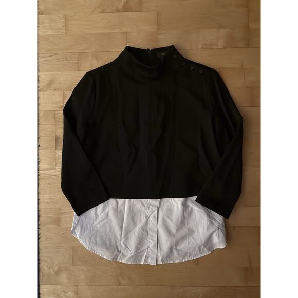 Theory Gracila Knit Shirttail Top Mockneck Black & White M - Picture 2 of 4